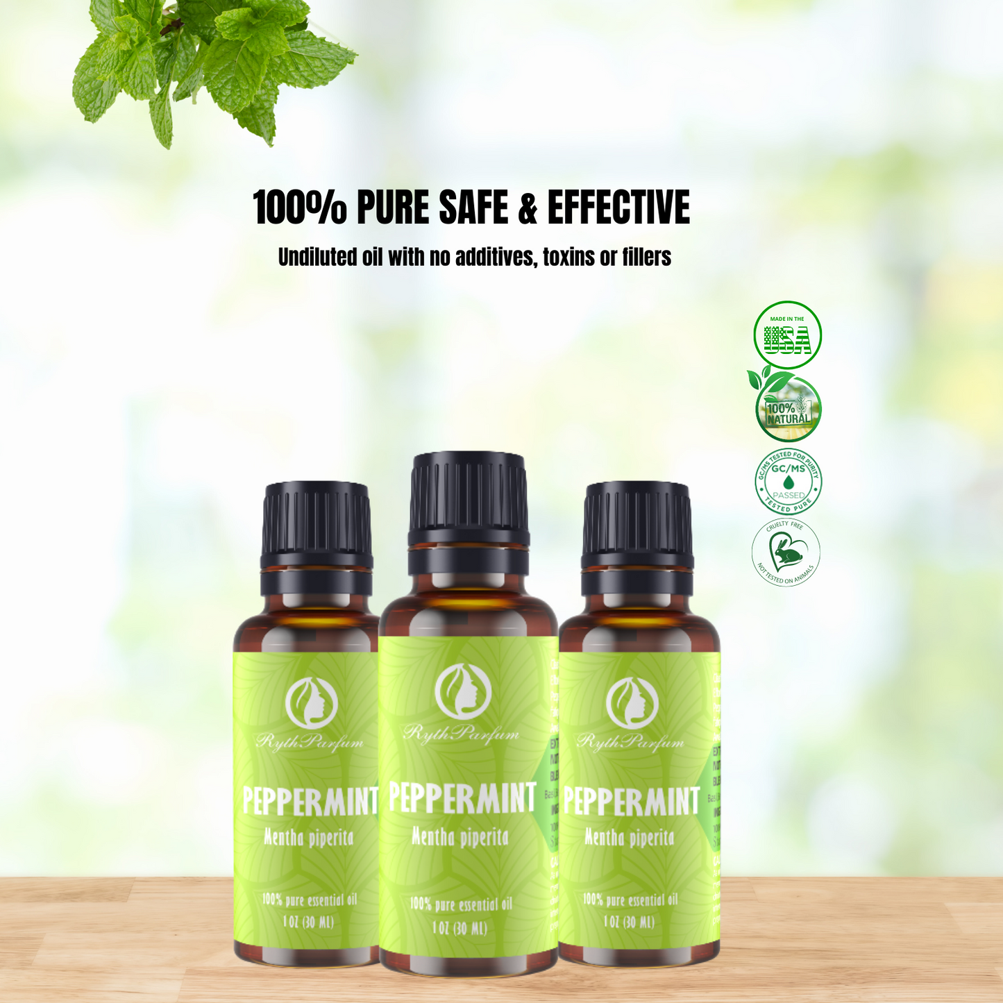 RythParfum Pepermint Oil (3PACK of 1oz) with 3 Dropper|100% Pure Quality Undiluted Oil with Euro Dropper for Diffuser,Humidifier,Refreshing,Aromatherapy|American Dropper for Face,Hair, Skin,Massage