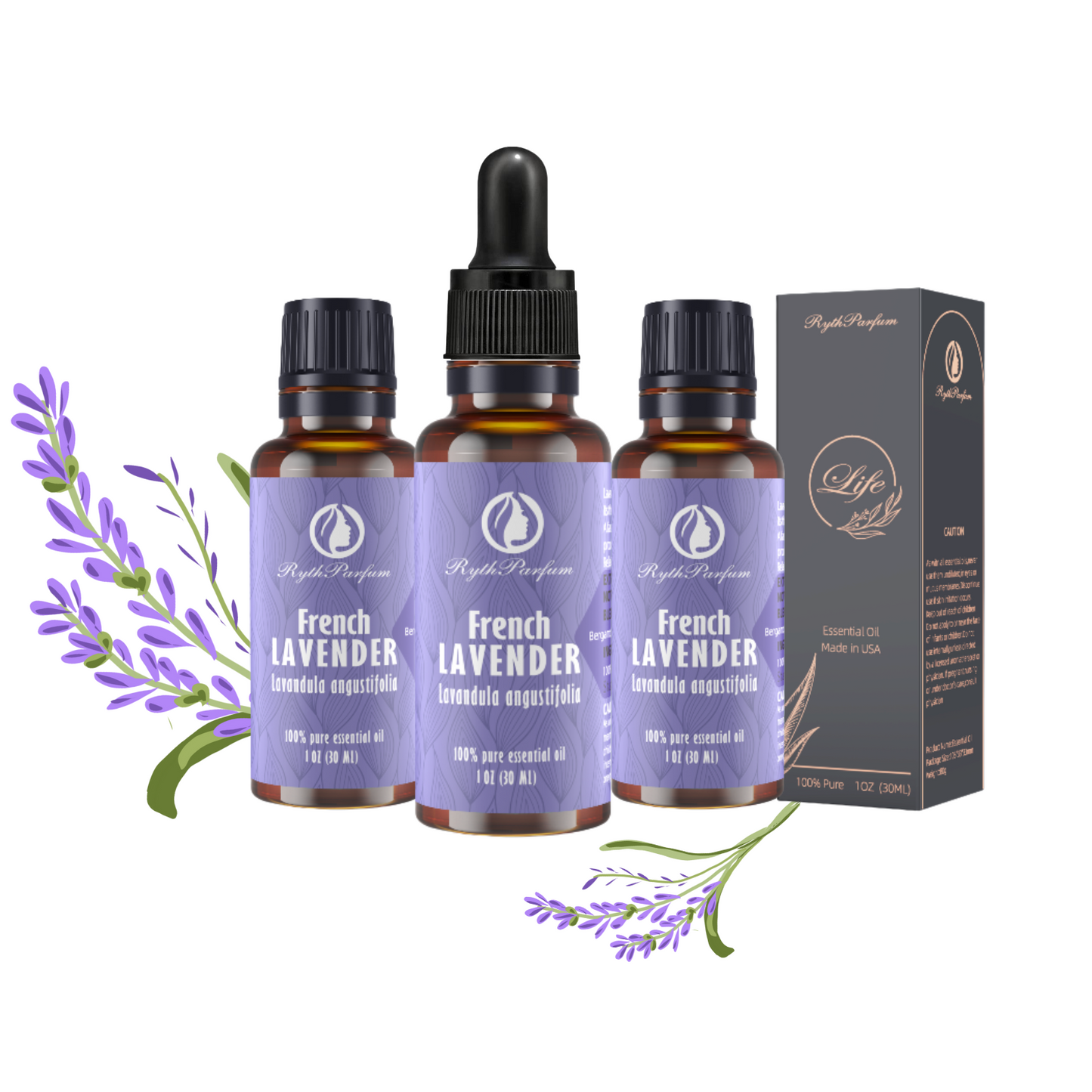 RythParfum Lavender Oil (3PACK of 1oz)with 3 DROPPERS|100% Pure Undiluted Natural Oil with European Droppers for Diffuser,Humidifier,Cold,Aromatherapy|Lavender Oil with American Dropper for Hair, Skin