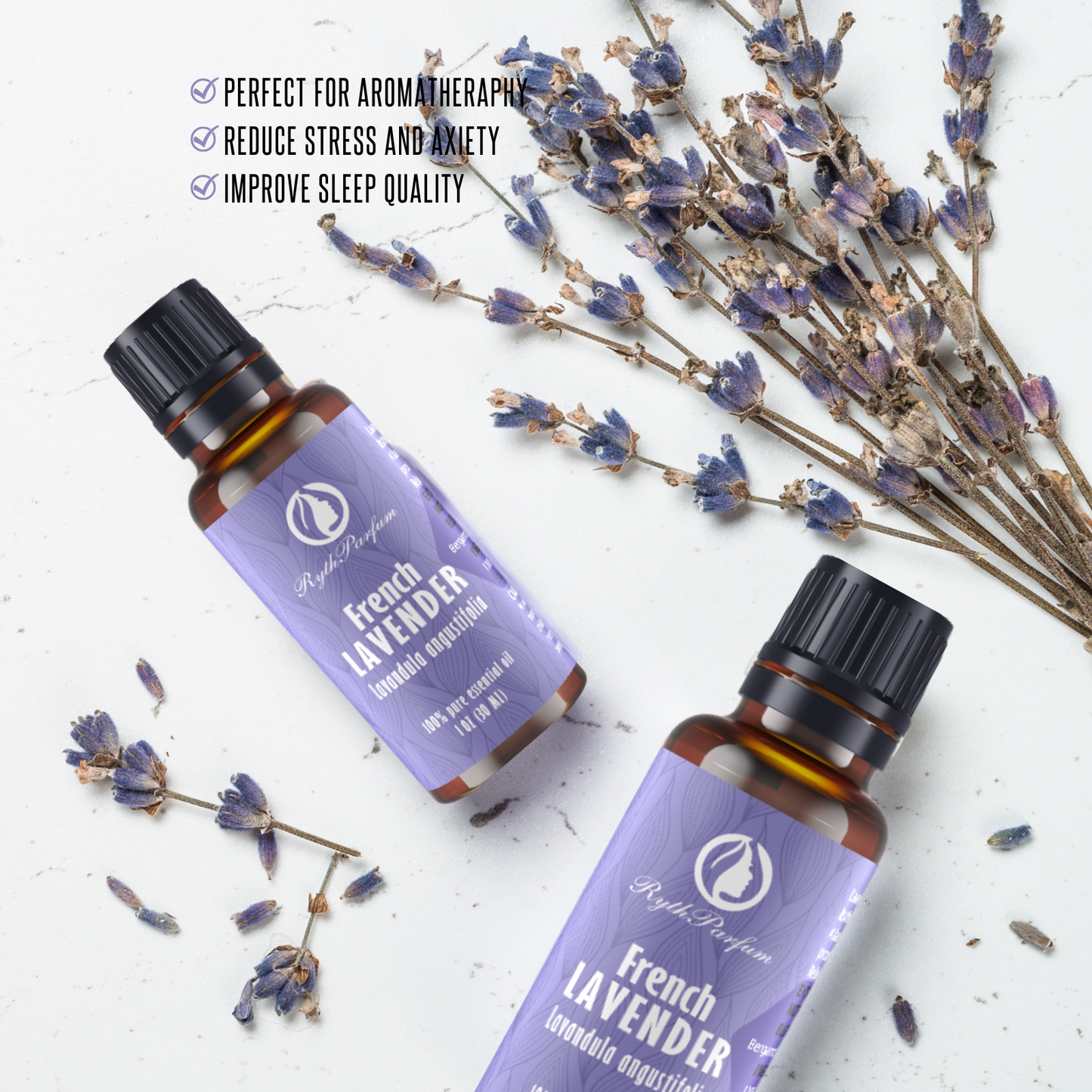 RythParfum Lavender Oil (3PACK of 1oz)with 3 DROPPERS|100% Pure Undiluted Natural Oil with European Droppers for Diffuser,Humidifier,Cold,Aromatherapy|Lavender Oil with American Dropper for Hair, Skin