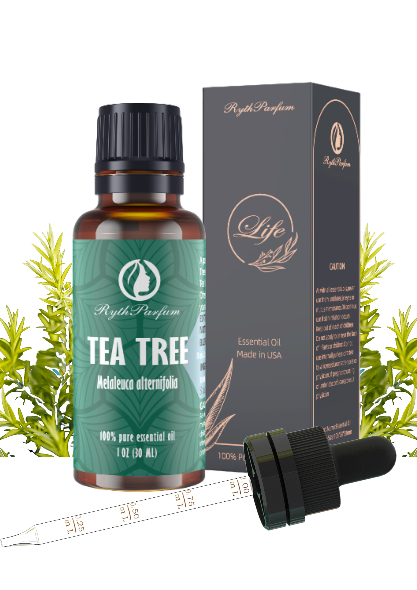 RythParfum Tea Tree Oil with Dropper with Scale (1 OZ)| 100% Pure and Natural Oil for Diffuser,Humidifier,Cold and Aroma|Tea Tree Essential Oil for Face,Hair, Skin,Scalp,Foot,Toenails and Massage